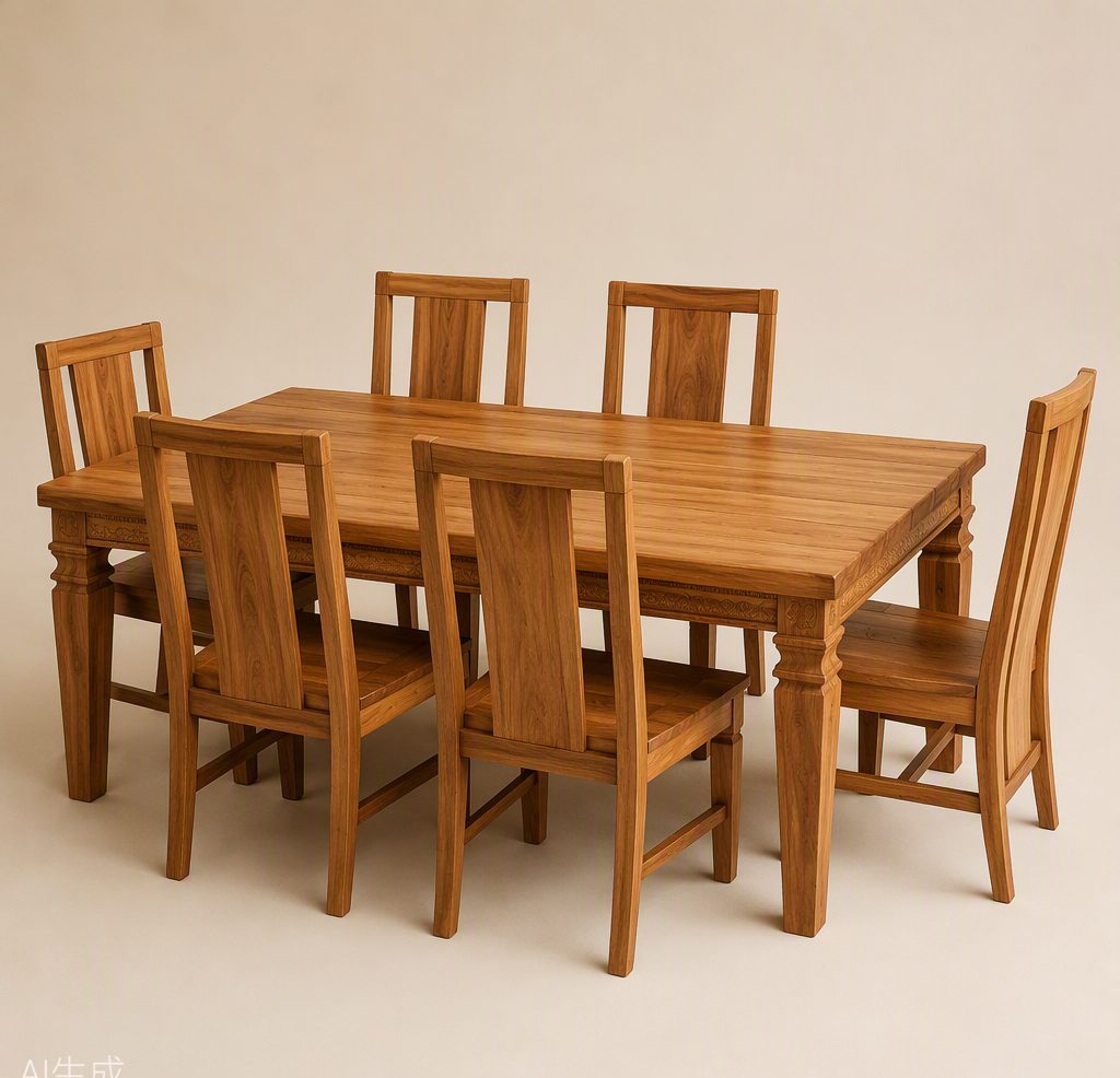 Set meja makan kayu jati solid dengan enam kursi